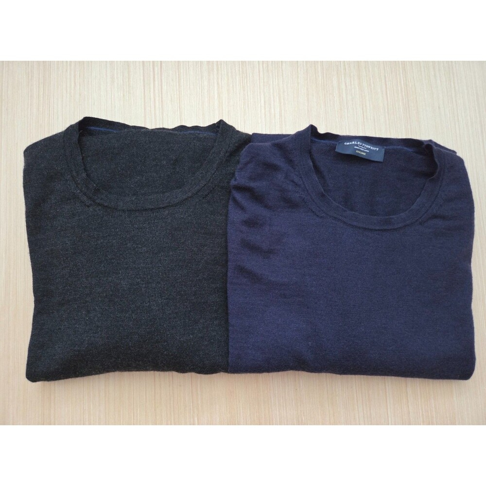TWO Charles Tyrwhitt Sweater Men's 3XL XXXL 100% Fine Merino Wool Crew Navy Blk